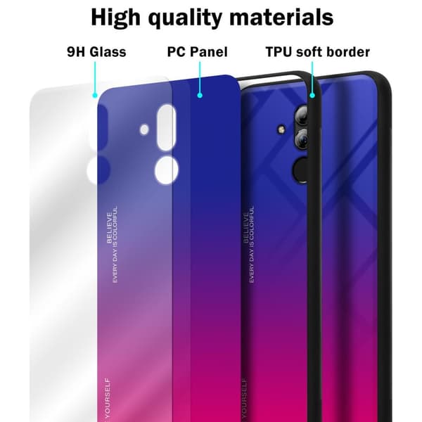 Deksel til Huawei MATE 20 LITE Silikondeksel av TPU-silikon og bakside av herdet glass
