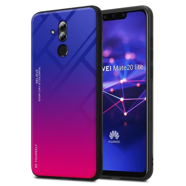 Deksel til Huawei MATE 20 LITE Silikondeksel av TPU-silikon og bakside av herdet glass LILLA - RØD