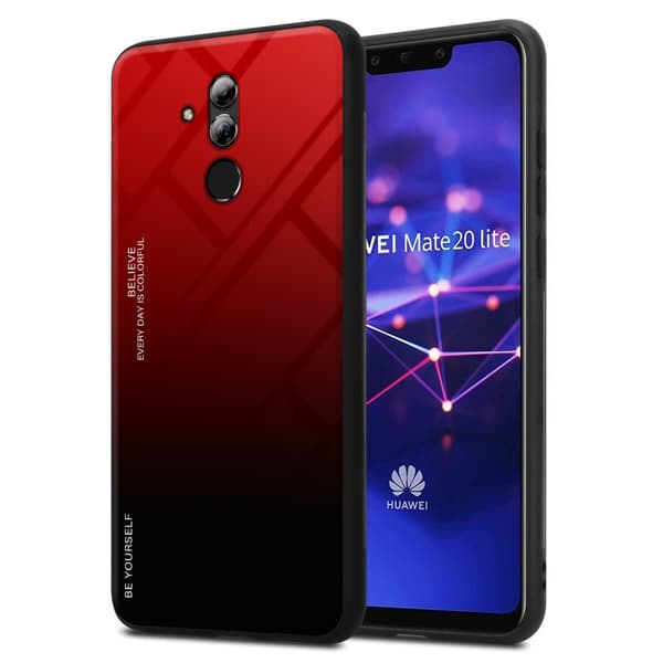 Deksel til Huawei MATE 20 LITE Silikondeksel av TPU-silikon og bakside av herdet glass