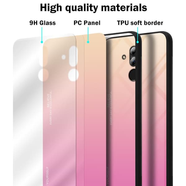 Deksel til Huawei MATE 20 LITE Silikondeksel av TPU-silikon og bakside av herdet glass