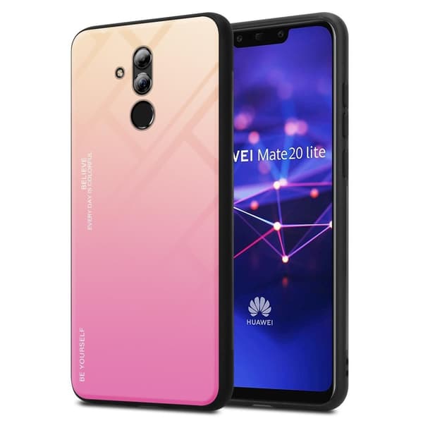 Deksel til Huawei MATE 20 LITE Silikondeksel av TPU-silikon og bakside av herdet glass