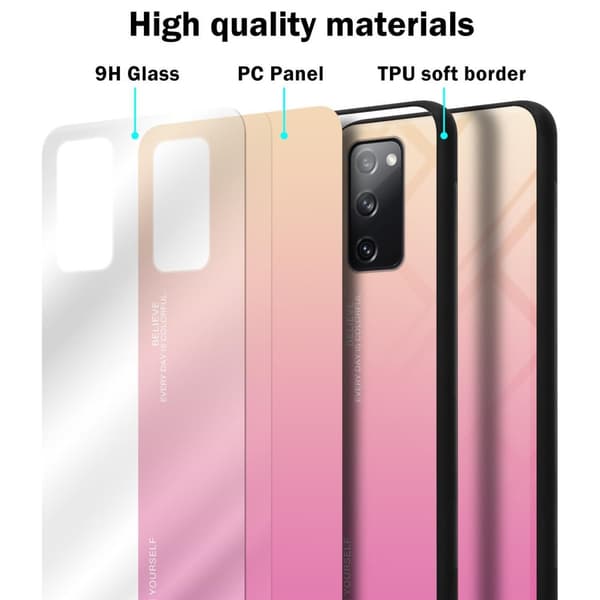 Samsung Galaxy S20 FE Suojakuori Suojakotelo Kaksivärinen joka on valmistettu TPU-silikonista ja jonka takaosa on valmistettu karkaistusta lasista