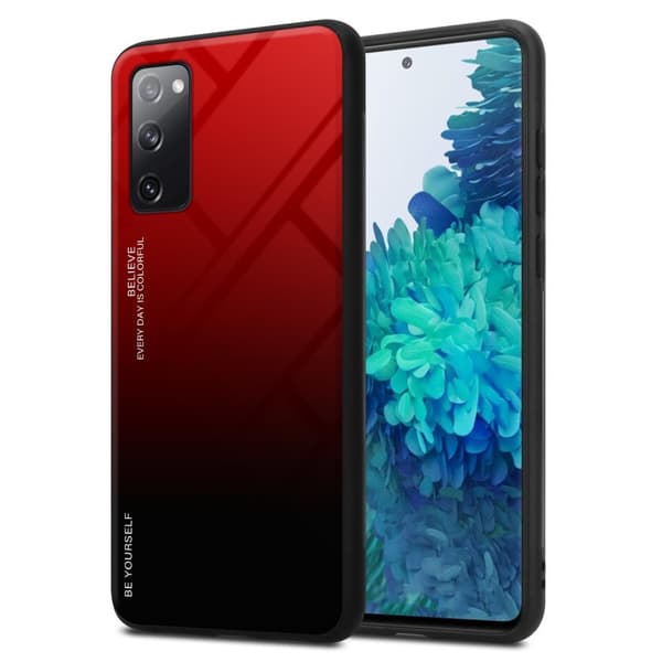 Samsung Galaxy S20 FE Skal Fodral i två färger av TPU-silikon och baksida av härdat glas Case Cover Mobilskydd RÖD - SVART