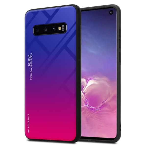 Samsung Galaxy S10 4G Skal Fodral i två färger av TPU-silikon och baksida av härdat glas Case Cover Mobilskydd LILA - RÖD