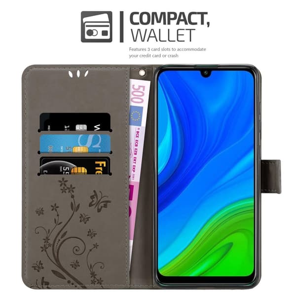Huawei P SMART 2020 Skal Fodral i blomdesign Mobilskydd Case Cover med magnetisk stängning, ståfunktion och kortplatser