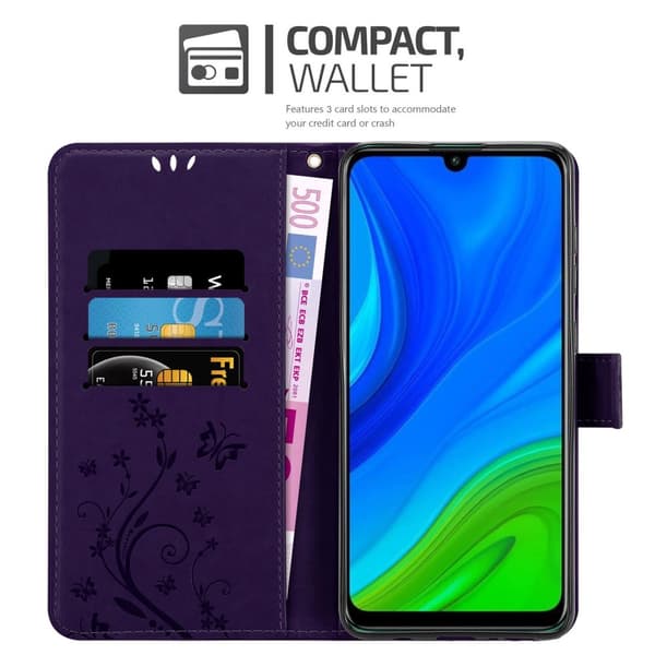 Huawei P SMART 2020 Skal Fodral i blomdesign Mobilskydd Case Cover med magnetisk stängning, ståfunktion och kortplatser