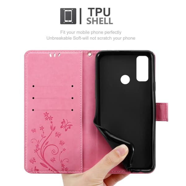 Huawei P SMART 2020 Skal Fodral i blomdesign Mobilskydd Case Cover med magnetisk stängning, ståfunktion och kortplatser