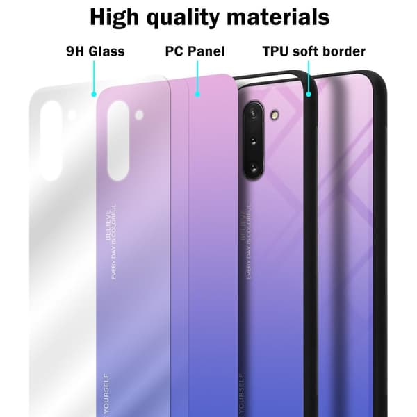 Deksel til Samsung Galaxy NOTE 10 Silikondeksel av TPU-silikon og bakside av herdet glass
