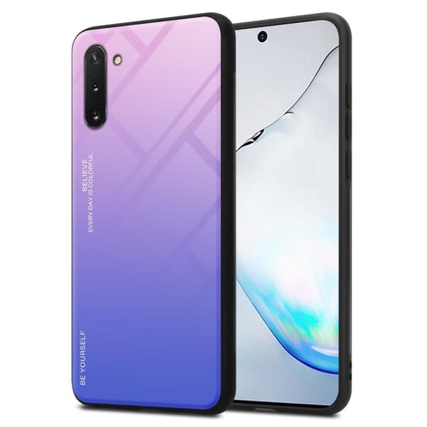 Deksel til Samsung Galaxy NOTE 10 Silikondeksel av TPU-silikon og bakside av herdet glass ROSA - BLÅ