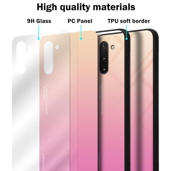 Deksel til Samsung Galaxy NOTE 10 Silikondeksel av TPU-silikon og bakside av herdet glass