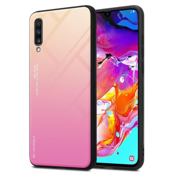 Deksel til Samsung Galaxy A70 / A70s Silikondeksel av TPU-silikon og bakside av herdet glass