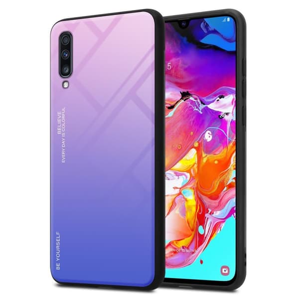 Deksel til Samsung Galaxy A70 / A70s Silikondeksel av TPU-silikon og bakside av herdet glass