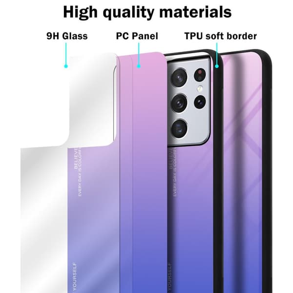 Deksel til Samsung Galaxy S21 ULTRA Silikondeksel av TPU-silikon og bakside av herdet glass