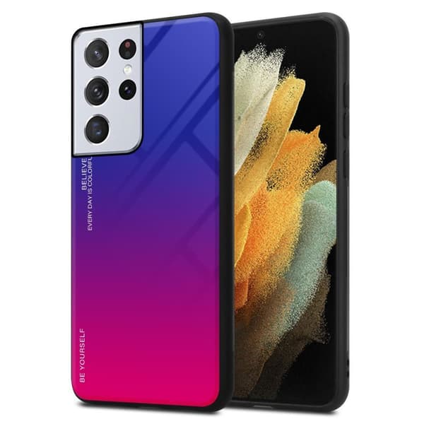 Samsung Galaxy S21 ULTRA Suojakuori Suojakotelo Kaksivärinen joka on valmistettu TPU-silikonista ja jonka takaosa on valmistettu karkaistusta lasista
