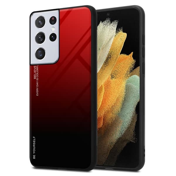 Deksel til Samsung Galaxy S21 ULTRA Silikondeksel av TPU-silikon og bakside av herdet glass