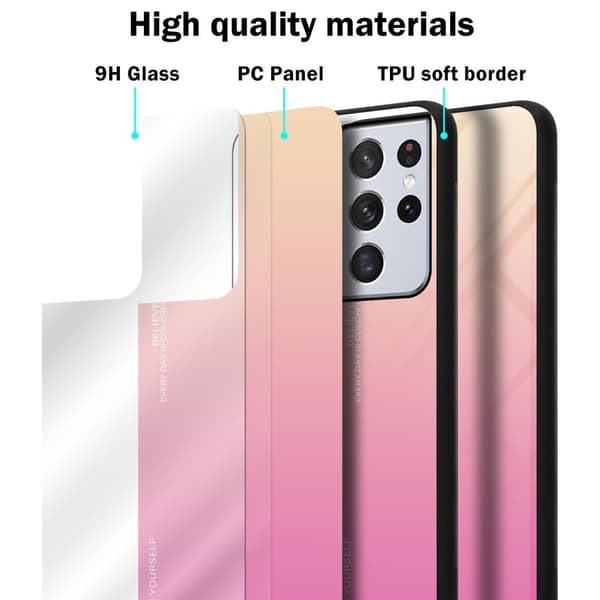 Deksel til Samsung Galaxy S21 ULTRA Silikondeksel av TPU-silikon og bakside av herdet glass