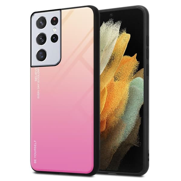 Deksel til Samsung Galaxy S21 ULTRA Silikondeksel av TPU-silikon og bakside av herdet glass
