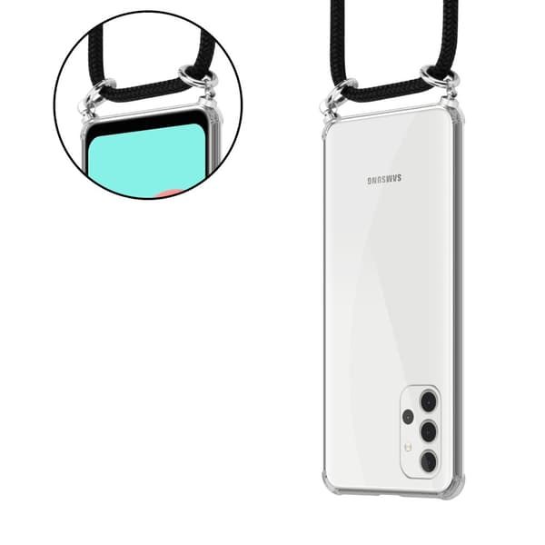 Samsung Galaxy A32 5G Suojakuori ketju Samsung Galaxy A32 5G Silikoni suojakotelo hopea renkaat, johto hihna ja irrotettava asia
