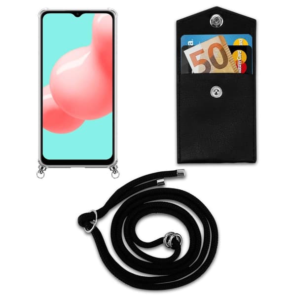 Samsung Galaxy A32 5G Suojakuori ketju Samsung Galaxy A32 5G Silikoni suojakotelo hopea renkaat, johto hihna ja irrotettava asia
