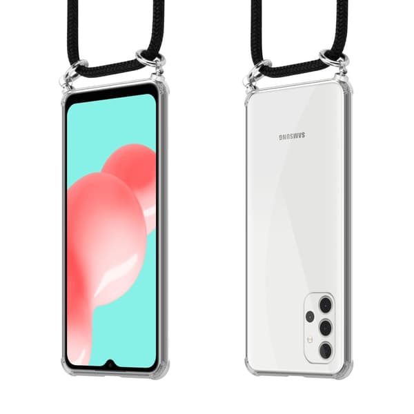 Samsung Galaxy A32 5G Suojakuori ketju Samsung Galaxy A32 5G Silikoni suojakotelo hopea renkaat, johto hihna ja irrotettava asia