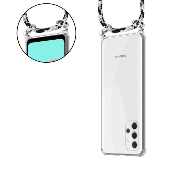 Samsung Galaxy A32 5G Suojakuori ketju Samsung Galaxy A32 5G Silikoni suojakotelo hopea renkaat, johto hihna ja irrotettava asia