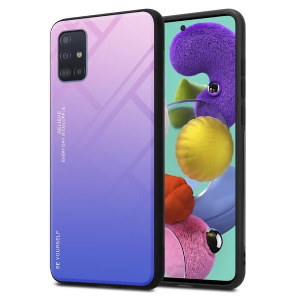 Deksel til Samsung Galaxy A51 4G / M40s Silikondeksel av TPU-silikon og bakside av herdet glass
