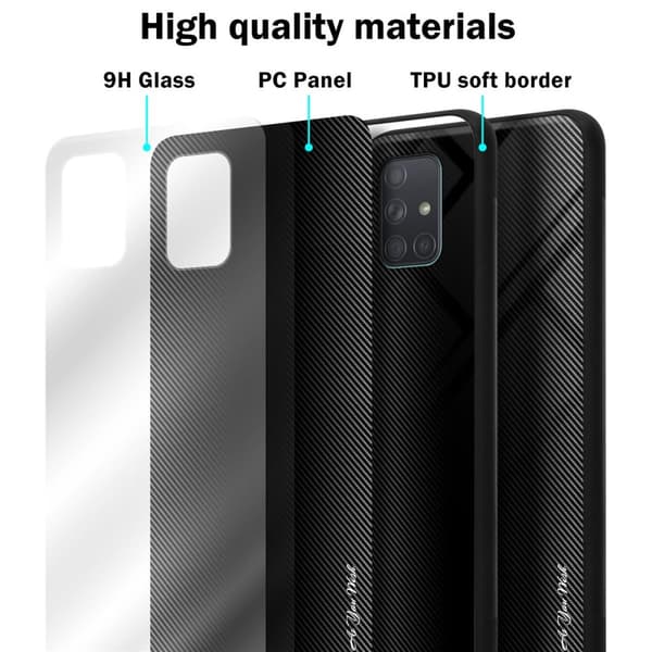 Samsung Galaxy A71 4G Suojakuori Suojakotelo TPU-silikonista valmistettu raitaoptiikan suojakansi ja karkaistusta lasista valmistettu takapuoli
