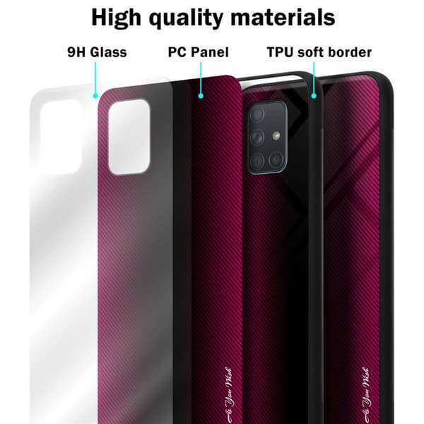 Samsung Galaxy A71 4G Suojakuori Suojakotelo TPU-silikonista valmistettu raitaoptiikan suojakansi ja karkaistusta lasista valmistettu takapuoli