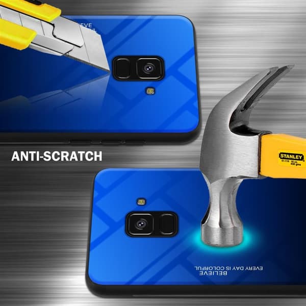 Deksel til Samsung Galaxy A8 2018 Silikondeksel av TPU-silikon og bakside av herdet glass