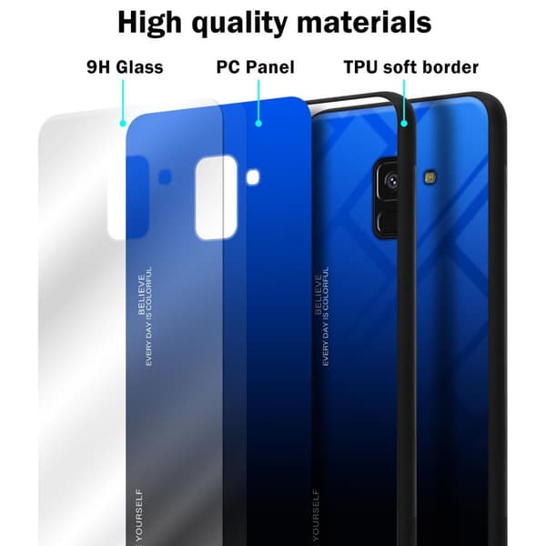 Deksel til Samsung Galaxy A8 2018 Silikondeksel av TPU-silikon og bakside av herdet glass