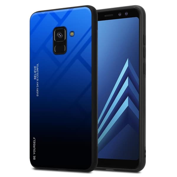 Deksel til Samsung Galaxy A8 2018 Silikondeksel av TPU-silikon og bakside av herdet glass