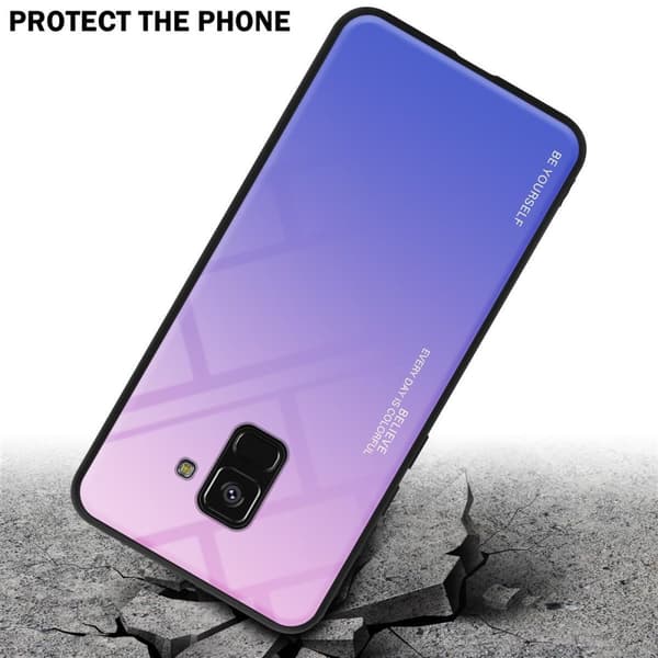 Samsung Galaxy A8 2018 Suojakuori Suojakotelo Kaksivärinen joka on valmistettu TPU-silikonista ja jonka takaosa on valmistettu karkaistusta lasista