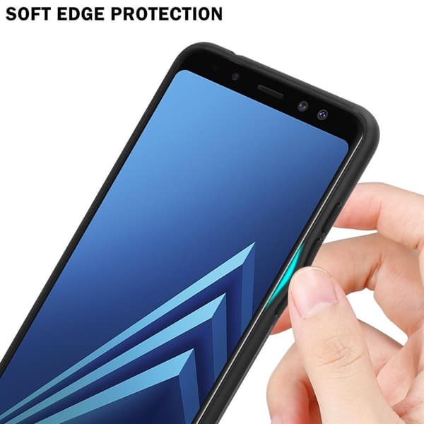 Samsung Galaxy A8 2018 Suojakuori Suojakotelo Kaksivärinen joka on valmistettu TPU-silikonista ja jonka takaosa on valmistettu karkaistusta lasista