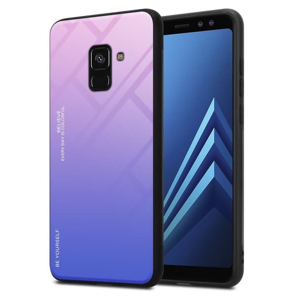 Samsung Galaxy A8 2018 Suojakuori Suojakotelo Kaksivärinen joka on valmistettu TPU-silikonista ja jonka takaosa on valmistettu karkaistusta lasista