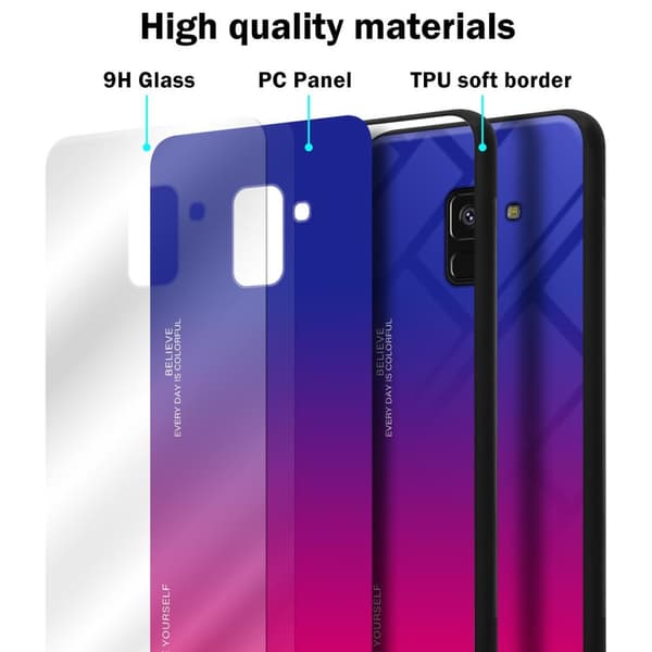 Deksel til Samsung Galaxy A8 2018 Silikondeksel av TPU-silikon og bakside av herdet glass
