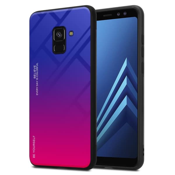 Deksel til Samsung Galaxy A8 2018 Silikondeksel av TPU-silikon og bakside av herdet glass