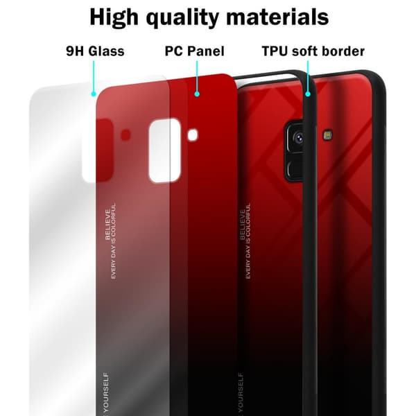 Deksel til Samsung Galaxy A8 2018 Silikondeksel av TPU-silikon og bakside av herdet glass