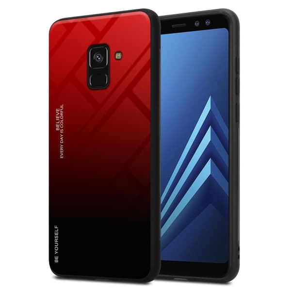 Deksel til Samsung Galaxy A8 2018 Silikondeksel av TPU-silikon og bakside av herdet glass