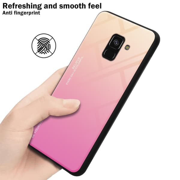 Deksel til Samsung Galaxy A8 2018 Silikondeksel av TPU-silikon og bakside av herdet glass