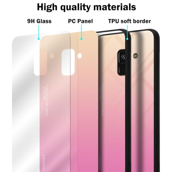 Deksel til Samsung Galaxy A8 2018 Silikondeksel av TPU-silikon og bakside av herdet glass