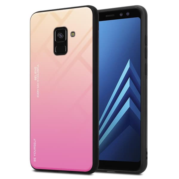 Deksel til Samsung Galaxy A8 2018 Silikondeksel av TPU-silikon og bakside av herdet glass