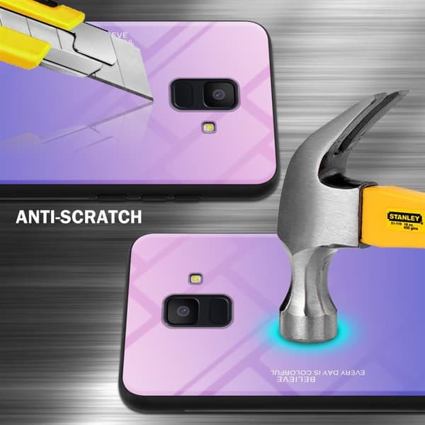 Samsung Galaxy A6 2018 Suojakuori Suojakotelo Kaksivärinen joka on valmistettu TPU-silikonista ja jonka takaosa on valmistettu karkaistusta lasista