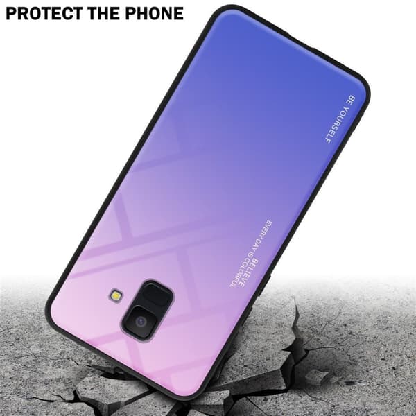 Samsung Galaxy A6 2018 Suojakuori Suojakotelo Kaksivärinen joka on valmistettu TPU-silikonista ja jonka takaosa on valmistettu karkaistusta lasista