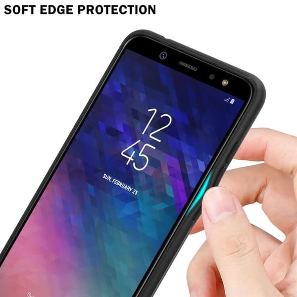 Samsung Galaxy A6 2018 Suojakuori Suojakotelo Kaksivärinen joka on valmistettu TPU-silikonista ja jonka takaosa on valmistettu karkaistusta lasista
