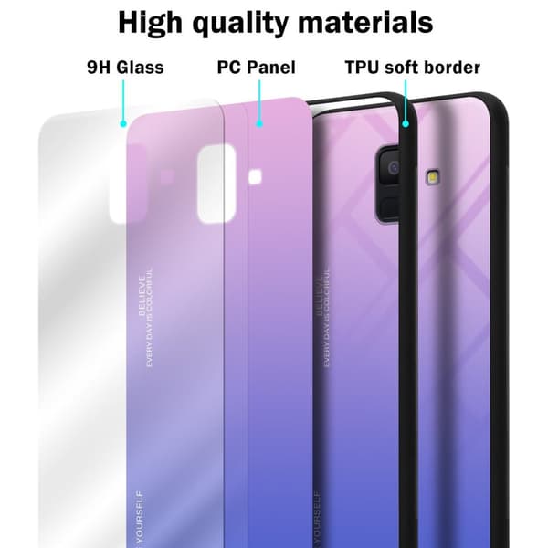 Samsung Galaxy A6 2018 Suojakuori Suojakotelo Kaksivärinen joka on valmistettu TPU-silikonista ja jonka takaosa on valmistettu karkaistusta lasista