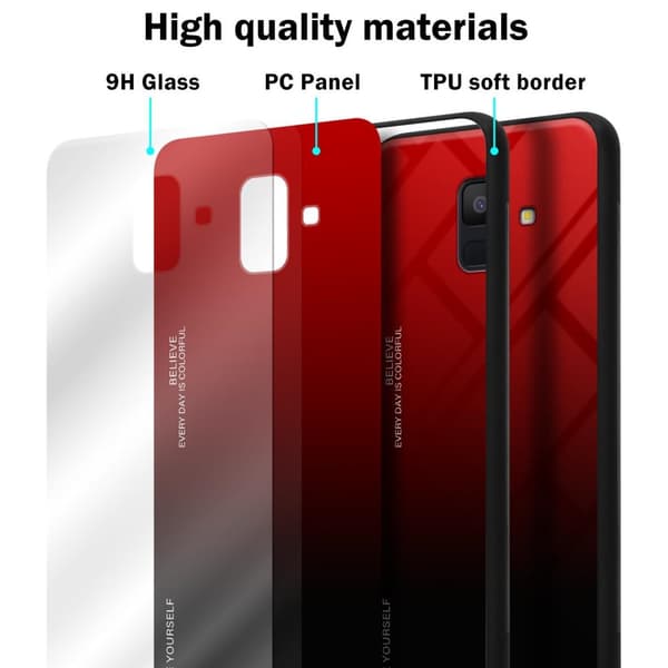 Samsung Galaxy A6 2018 Suojakuori Suojakotelo Kaksivärinen joka on valmistettu TPU-silikonista ja jonka takaosa on valmistettu karkaistusta lasista