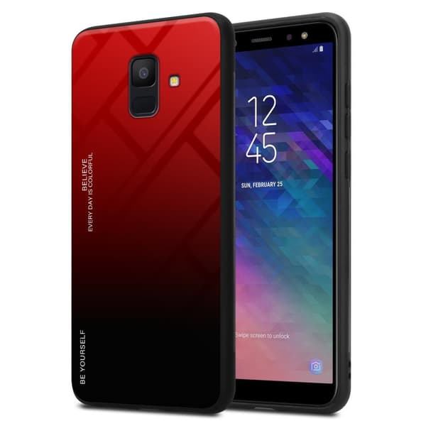 Samsung Galaxy A6 2018 Suojakuori Suojakotelo Kaksivärinen joka on valmistettu TPU-silikonista ja jonka takaosa on valmistettu karkaistusta lasista