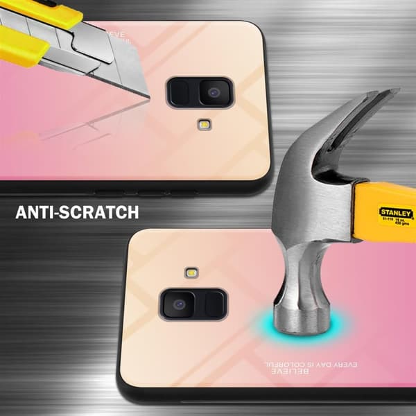 Samsung Galaxy A6 2018 Suojakuori Suojakotelo Kaksivärinen joka on valmistettu TPU-silikonista ja jonka takaosa on valmistettu karkaistusta lasista