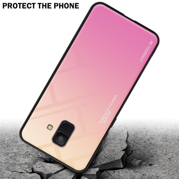 Samsung Galaxy A6 2018 Suojakuori Suojakotelo Kaksivärinen joka on valmistettu TPU-silikonista ja jonka takaosa on valmistettu karkaistusta lasista