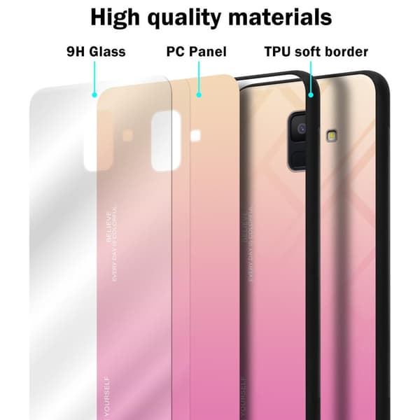 Samsung Galaxy A6 2018 Suojakuori Suojakotelo Kaksivärinen joka on valmistettu TPU-silikonista ja jonka takaosa on valmistettu karkaistusta lasista